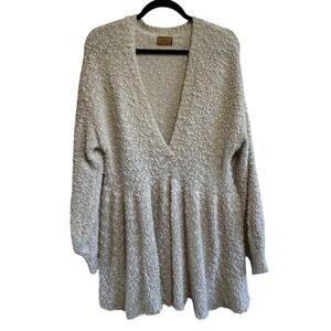 Pol Clothing Oatmeal Popcorn Knit Babydoll Sweater Deep V-Neck Tunic TSS76 Large